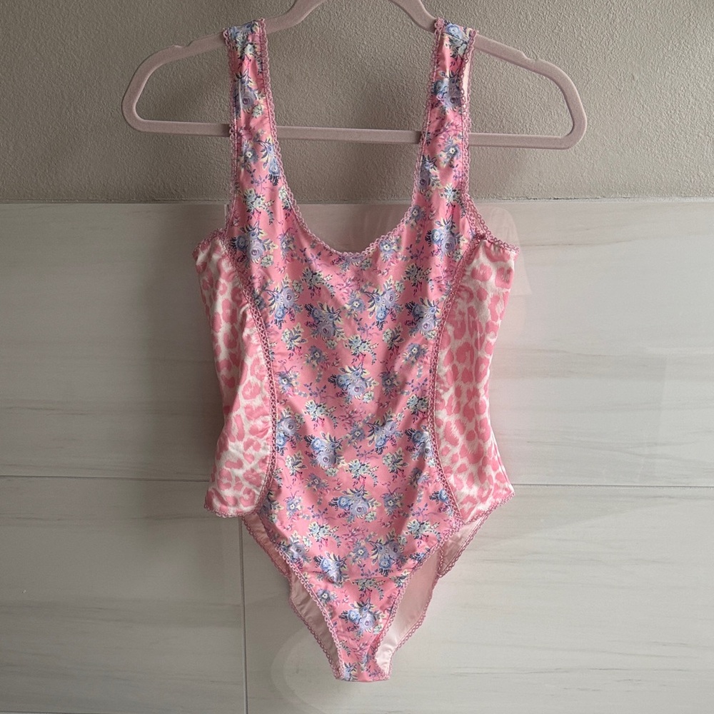 LoveShackFancy Pink Floral One-Piece Swimsuit size small